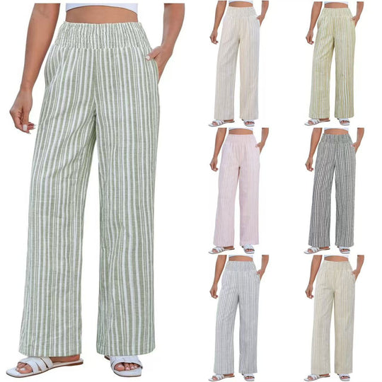 Damen Leichte Leinenoptik Palazzohose mit hohem Smokbund und Eingrifftaschen Shop Nory