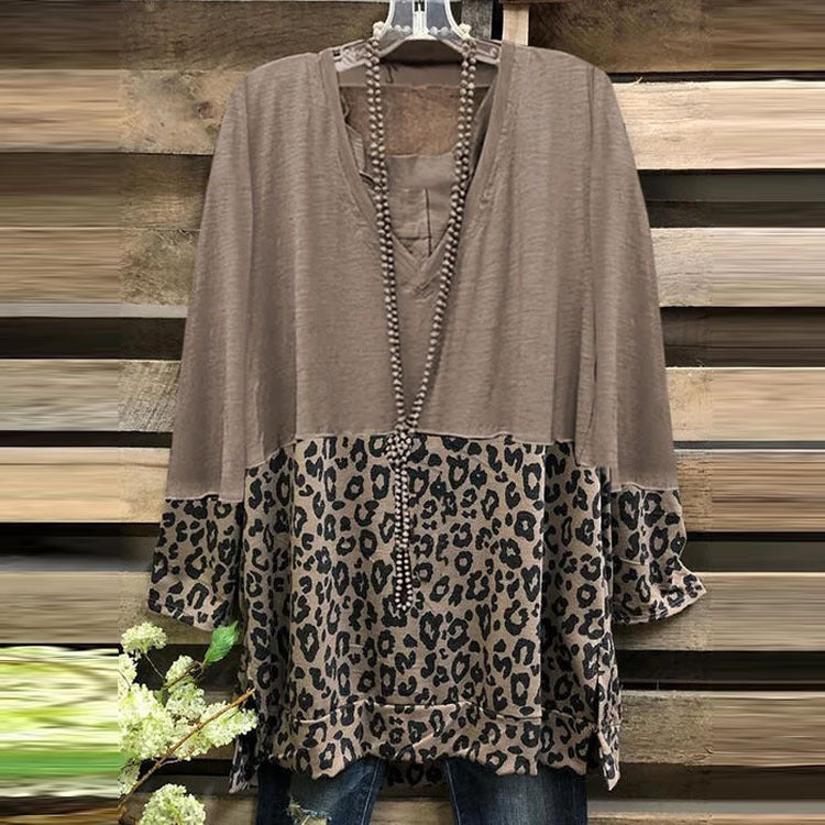 Damen A-Linien-Tunika mit Colourblock und Leoparden-Print Shop Nory