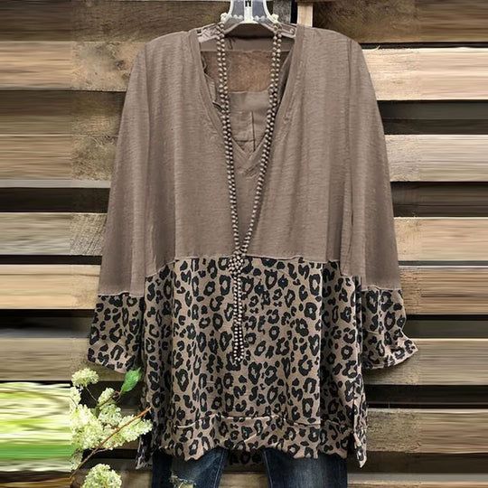 Damen A-Linien-Tunika mit Colourblock und Leoparden-Print Shop Nory