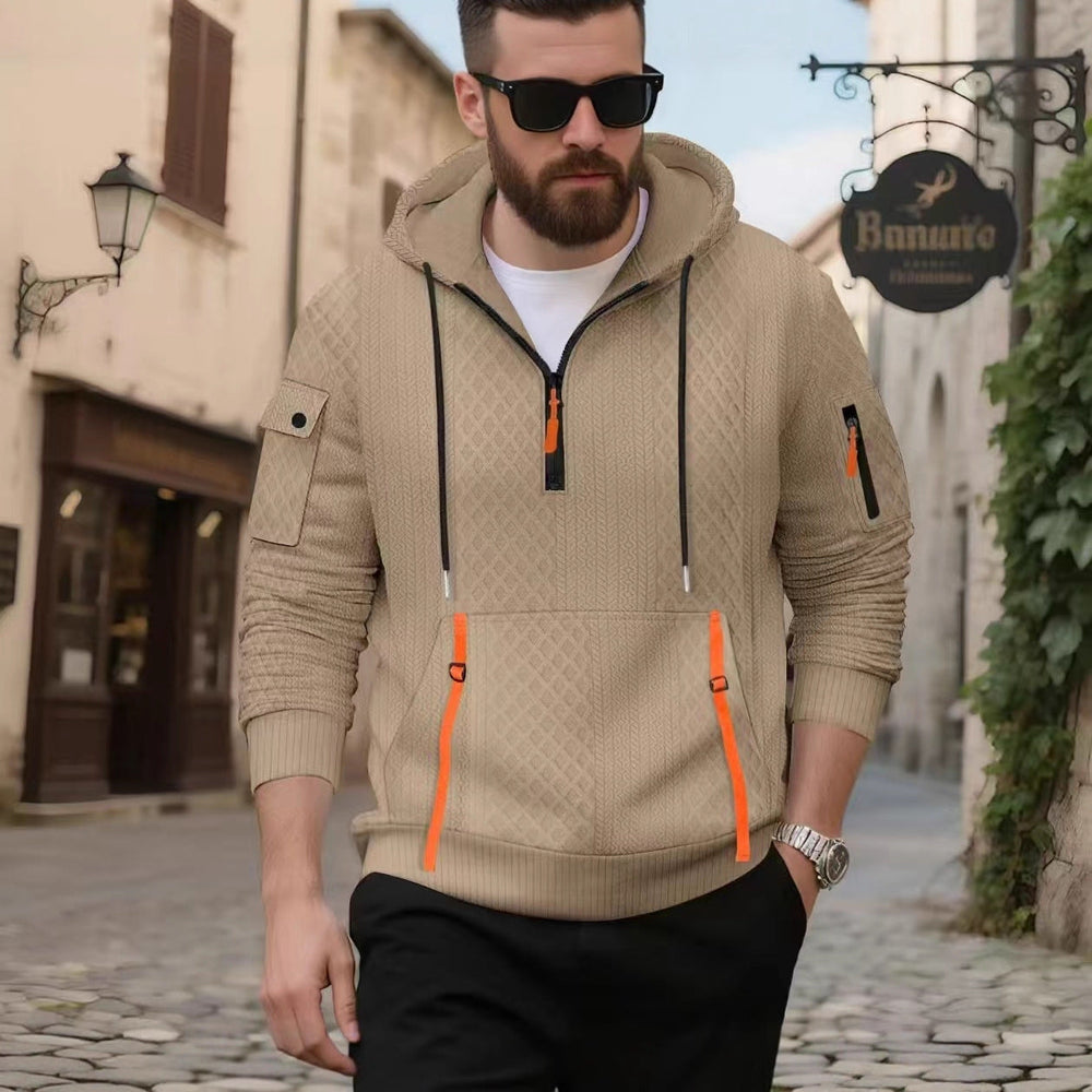 Herren sportlicher Kapuzenpullover mit strukturiertem Design und praktischen Reißverschlusstaschen