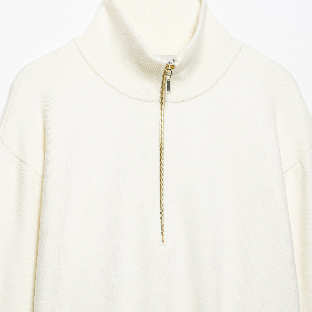 Damen Cropped Oversize-Strickpullover mit halbem Metallreißverschluss und Funnelkragen Shop Nory