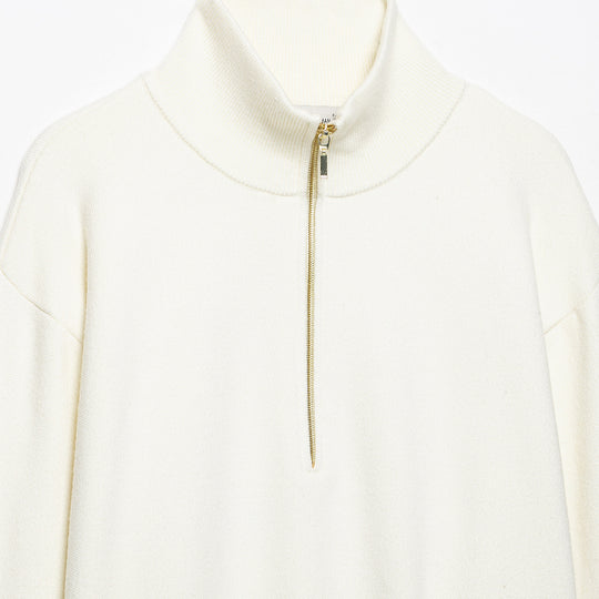 Damen Cropped Oversize-Strickpullover mit halbem Metallreißverschluss und Funnelkragen Shop Nory