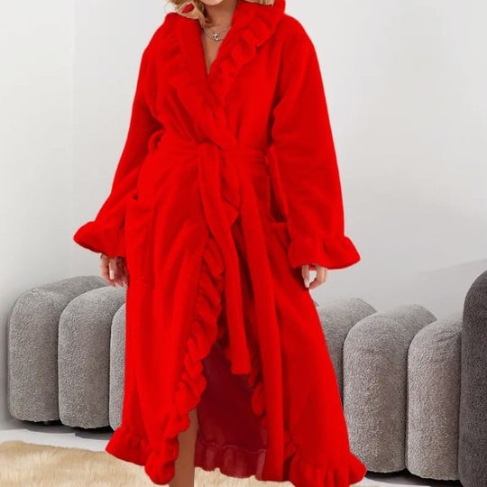 Damen nan luxuriöser Morgenmantel mit Rüschenkragen, extra-langer Schnitt und Bindegürtel Shop Nory