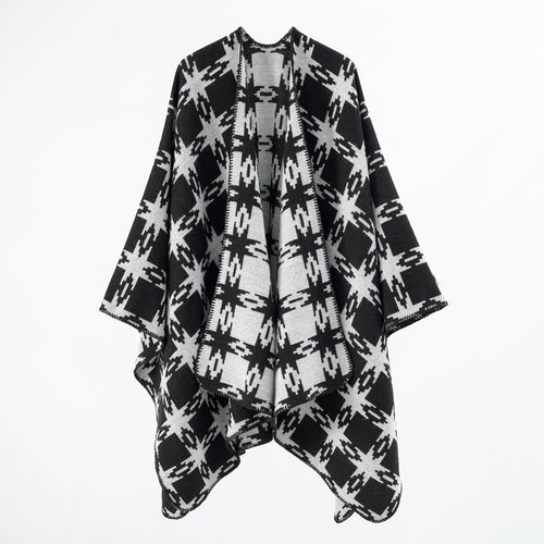 Damen Oversize-Jacquard-Cape mit Sternmotiv und kontrastierter Kettelkante Shop Nory
