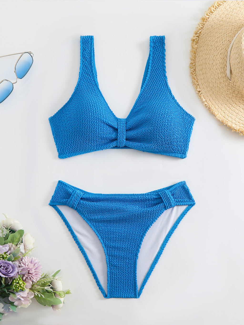 Damen strukturierter Bikini mit versetztem Band