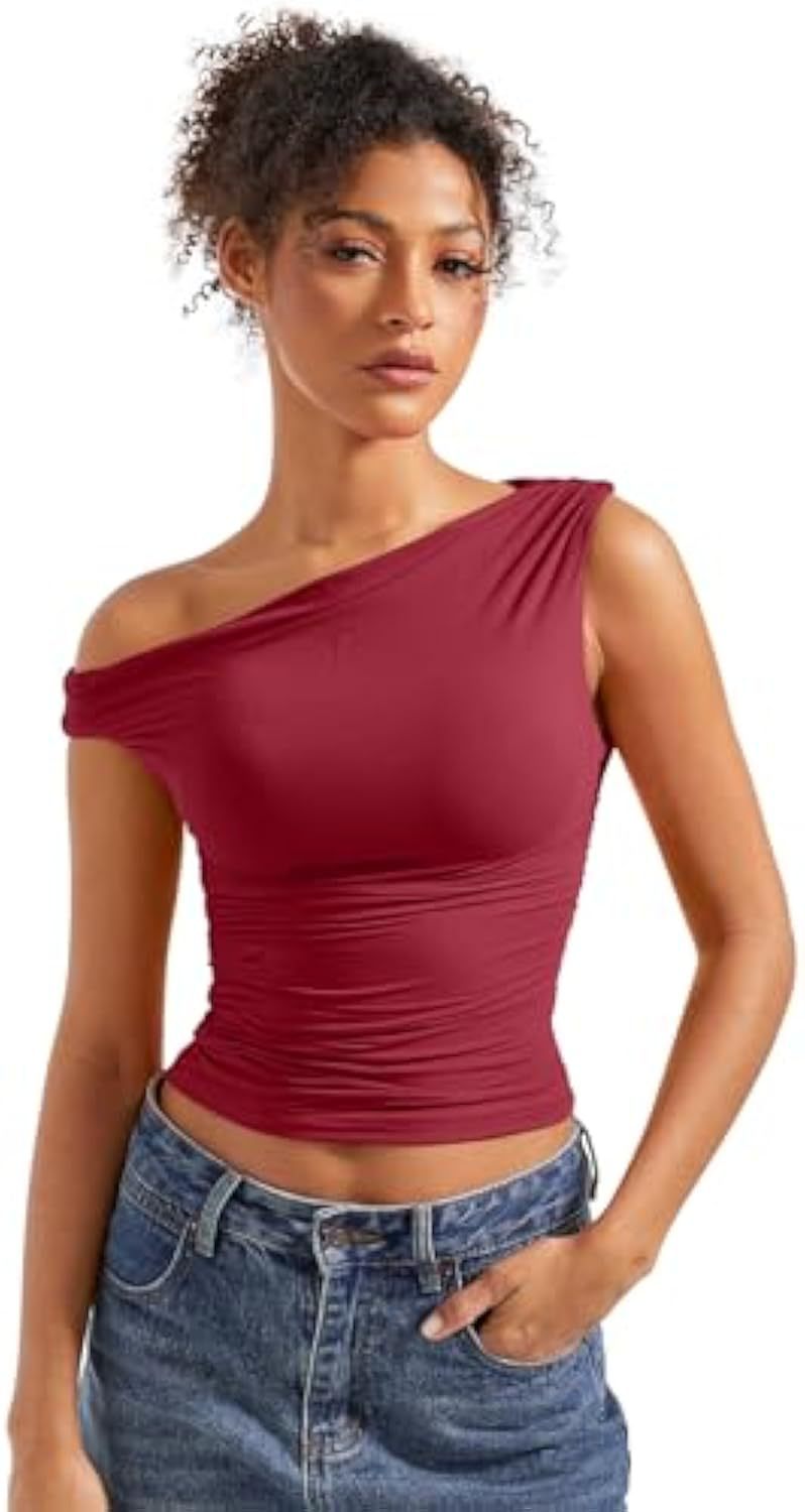 Damen figurbetontes Oberteil mit asymmetrischem Ausschnitt Shopnory