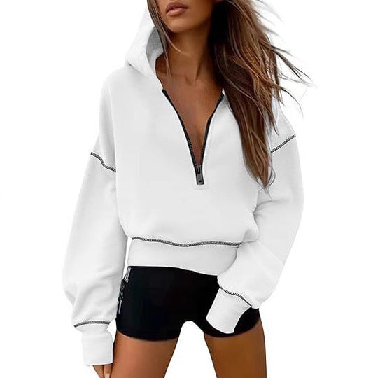 Damen Modischer Kapuzenpullover mit durchgehendem Reißverschluss