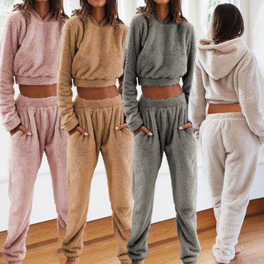 Damen kuscheliges Lounge-Set aus weichem Fleece