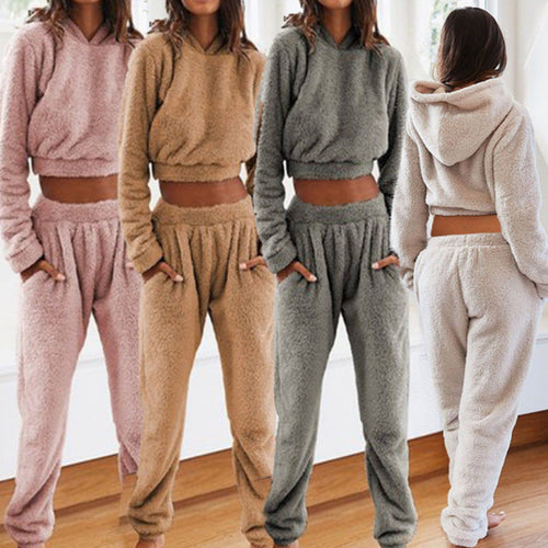 Damen kuscheliges Lounge-Set aus weichem Fleece