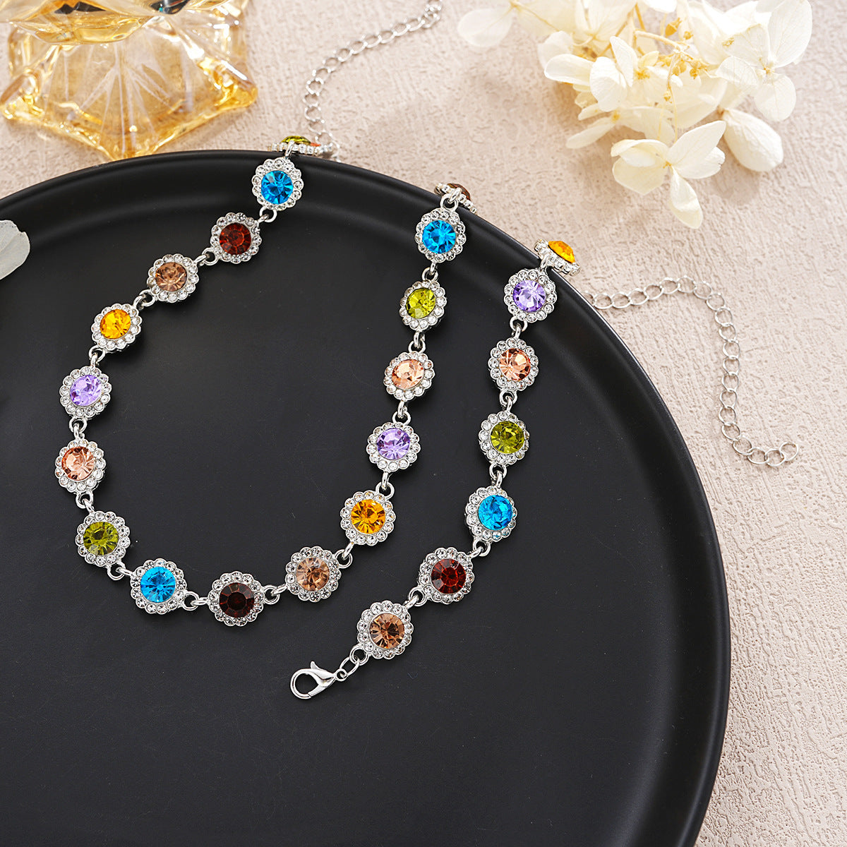 Damen Halsketten-Set mit bunten Kristallanhängern Shop Nory