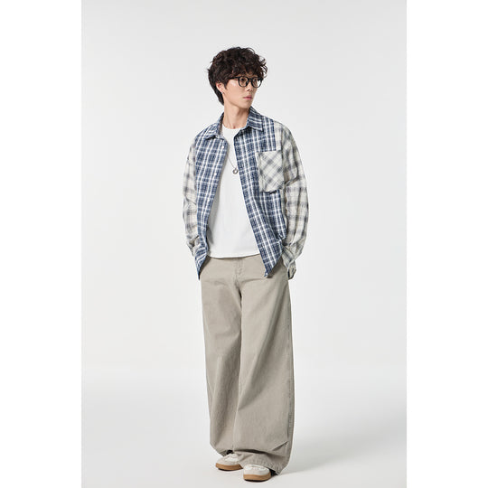 Unisex Kariertes Overshirt im Patchwork-Look mit Brusttasche Shop Nory