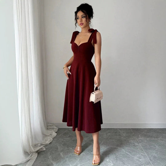 Damen Midi Kleid mit süßen Schleifenärmel