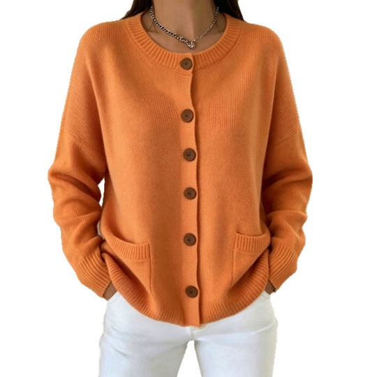 Damen Knopf-Cardigan mit Rundhals, aufgesetzten Taschen und Raglanärmeln Shop Nory