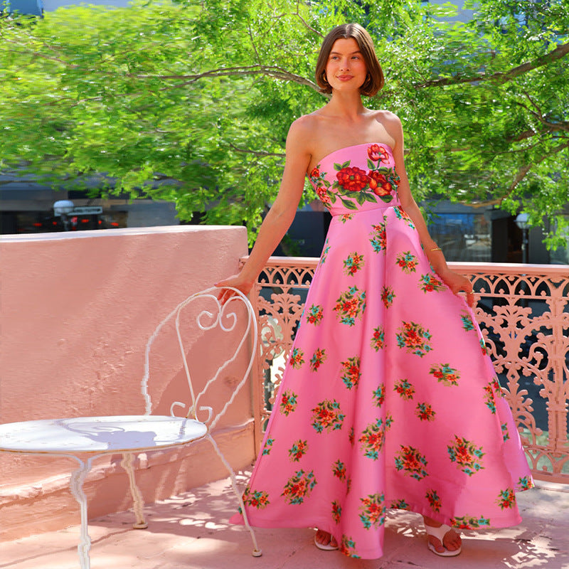 Damen Ballkleid mit floralem Oberteil und schwingendem Rock