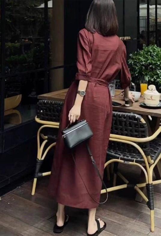 Damen Leichter Culotte-Jumpsuit mit Stehkragen, 3/4-Ärmeln und Taillengürtel Shop Nory
