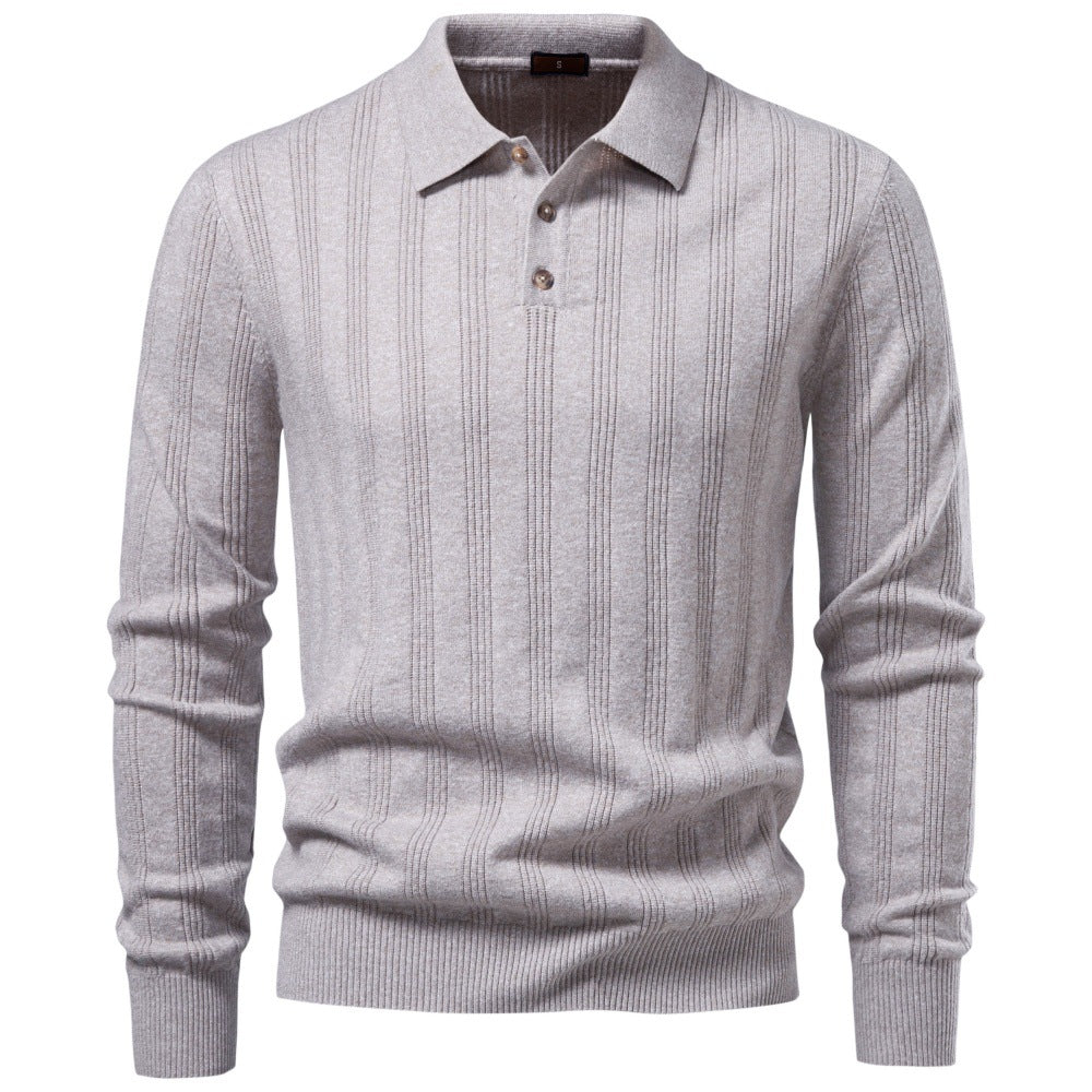 Herren Langarm-Feinstrick-Poloshirt mit Strukturstreifen und geripptem Saum Shop Nory