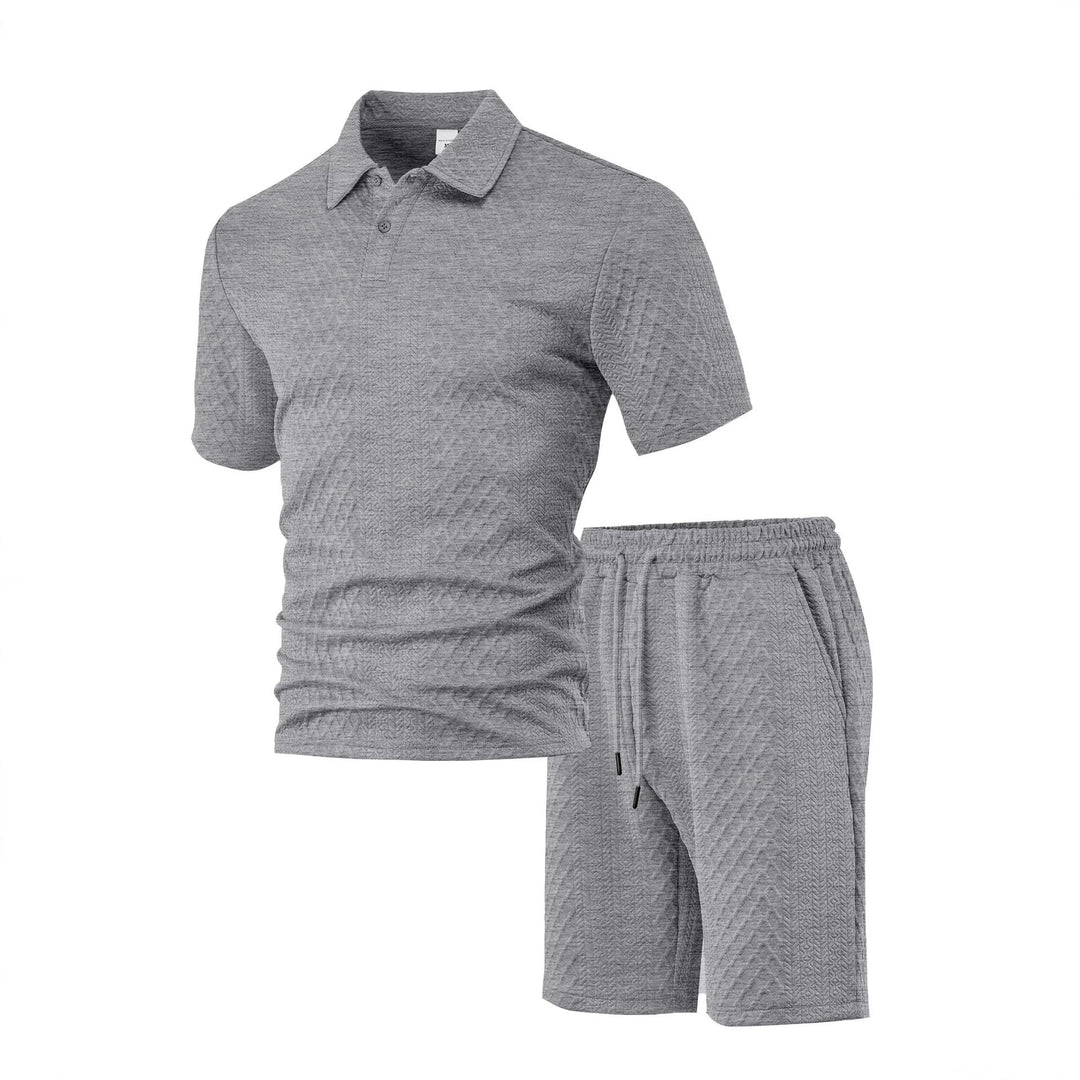 Herren nan geprägtes Strand-Ensemble mit offenem Kurzarm-Hemd und Kordel-Bermuda