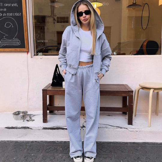 Damen Cropped Kapuzen-Sweatjacke mit Kängurutasche und tailliertem Rippbund Shop Nory