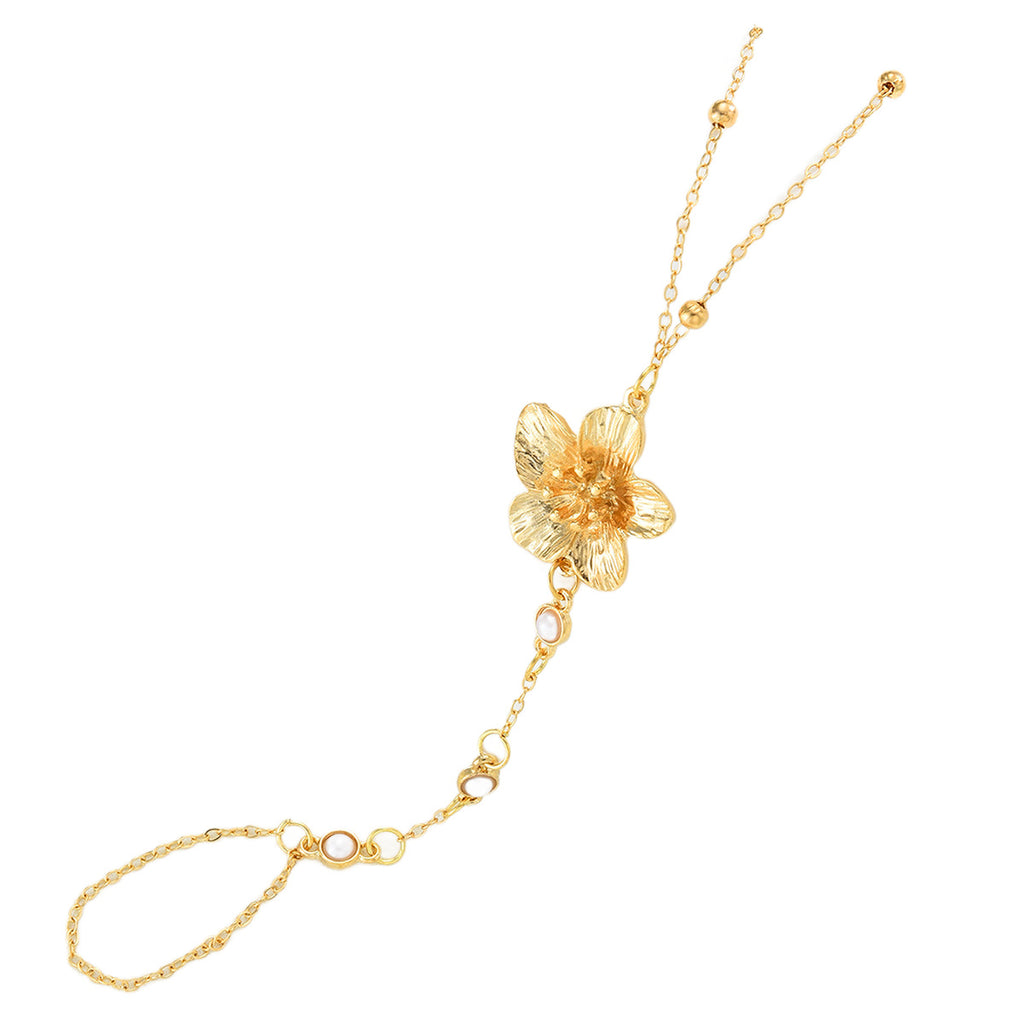 Damen Armreif mit floralen Details und elegantem Perlenakzent Shop Nory