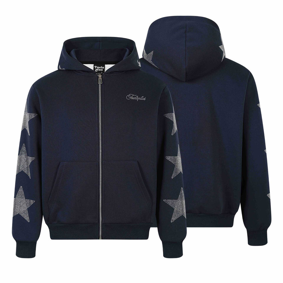 Damen Kapuzenjacke mit Strassstern-Applikationen und durchgehendem Reißverschluss Shop Nory