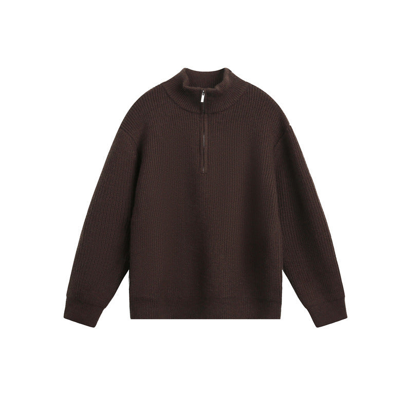 Unisex Grobstrick-Pullover mit halbem Reißverschluss und Stehkragen Shop Nory