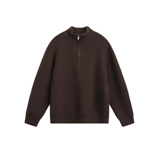 Unisex Grobstrick-Pullover mit halbem Reißverschluss und Stehkragen Shop Nory