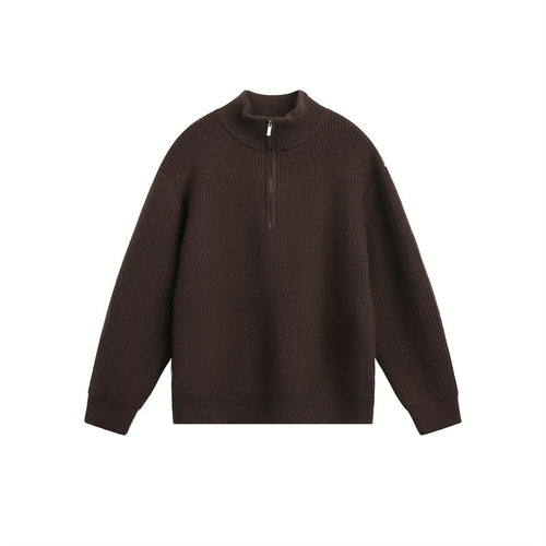 Unisex Grobstrick-Pullover mit halbem Reißverschluss und Stehkragen Shop Nory