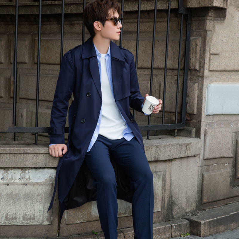 Herren Taillierter Trenchcoat aus wasserabweisendem Twill mit doppelreihiger Knopfleiste Shop Nory