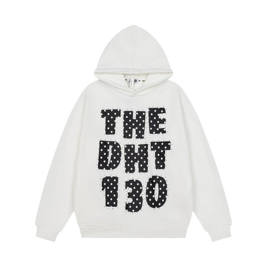 Unisex Oversize-Kapuzenpullover mit Statement-Print und Polka‑Dot-Applikation Shop Nory