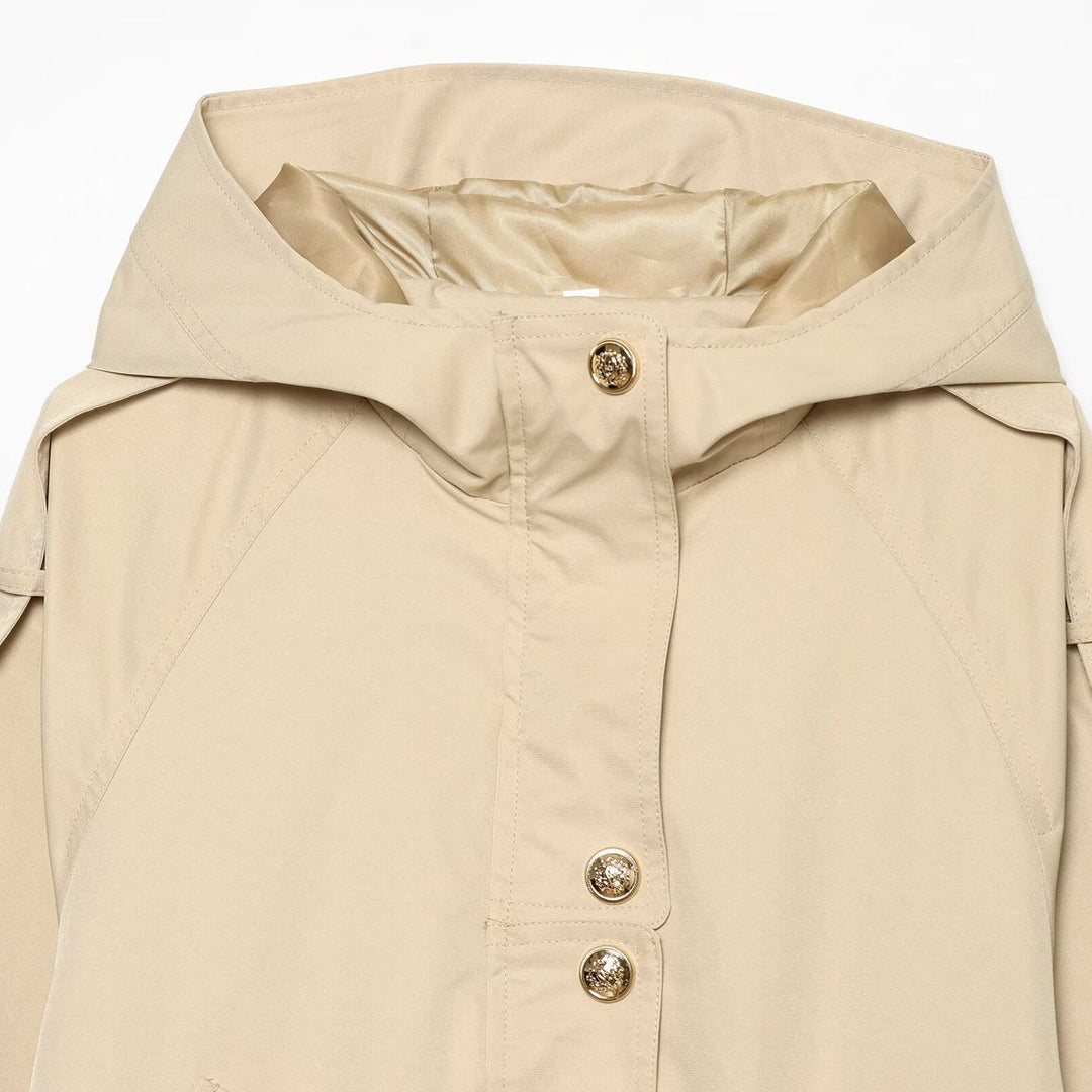 Damen Kurzparka mit Kapuze, Tunnelzug-Taille und Pattentaschen Shop Nory