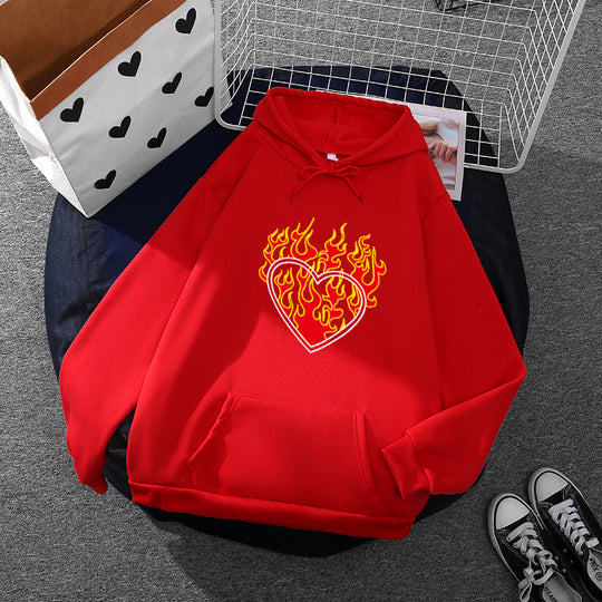 Damen nan leichter Oversize Kapuzenpullover mit Herz‑EKG‑Motiv, langen Kordeln und elastischem Bund Shop Nory