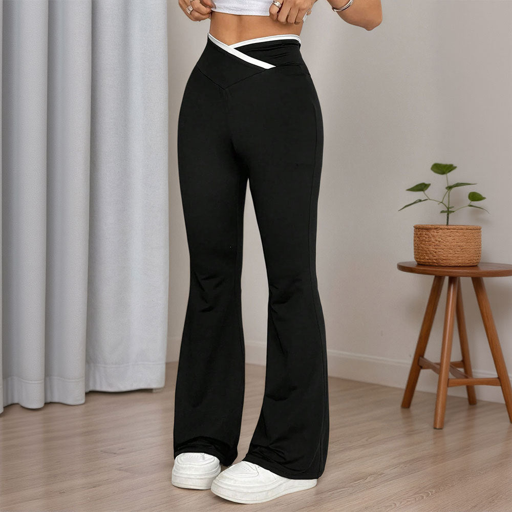 Damen figurbetonte High-Waist-Schlaghose mit V-Bund und formendem Stretchjersey Shop Nory