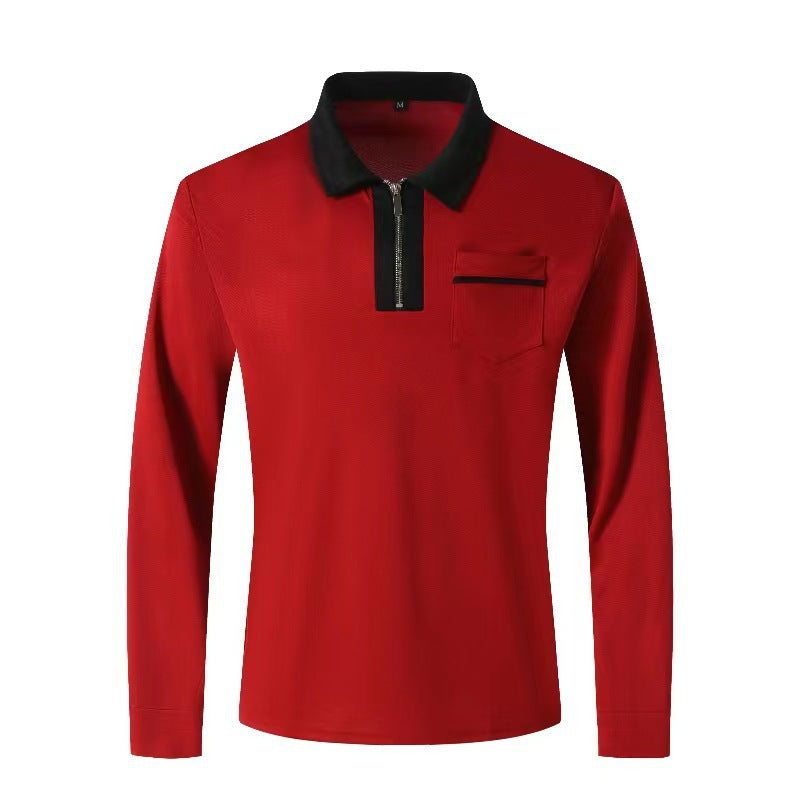 Herren Langarm-Poloshirt mit Halbzip, Kontrastkragen & Brusttasche Shop Nory
