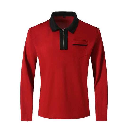 Herren Langarm-Poloshirt mit Halbzip, Kontrastkragen & Brusttasche Shop Nory