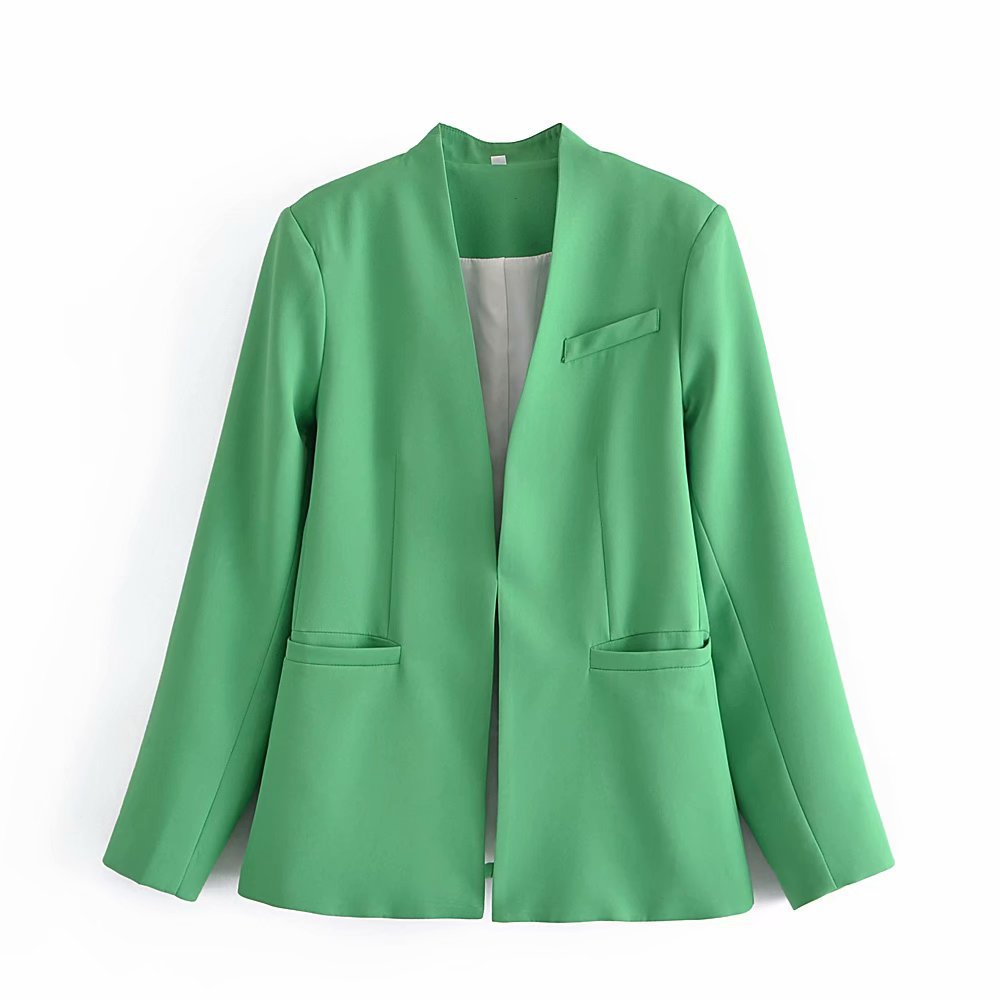 Damen Taillierter Blazer ohne Revers mit offener Front und Paspeltaschen Shop Nory