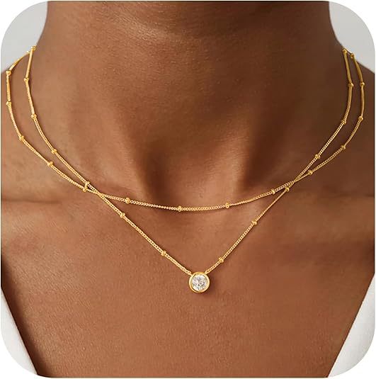 Damen Halskette mit elegantem zweilagigem Design und funkelndem Anhänger Shop Nory