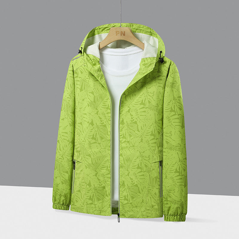 Herren Leichte Kapuzen-Windjacke mit botanischem Alloverprint und elastischen Bündchen Shop Nory