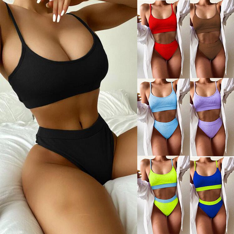 Damen Hochtailliertes Bikini-Set mit strukturiertem Oberteil