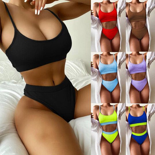 Damen Hochtailliertes Bikini-Set mit strukturiertem Oberteil