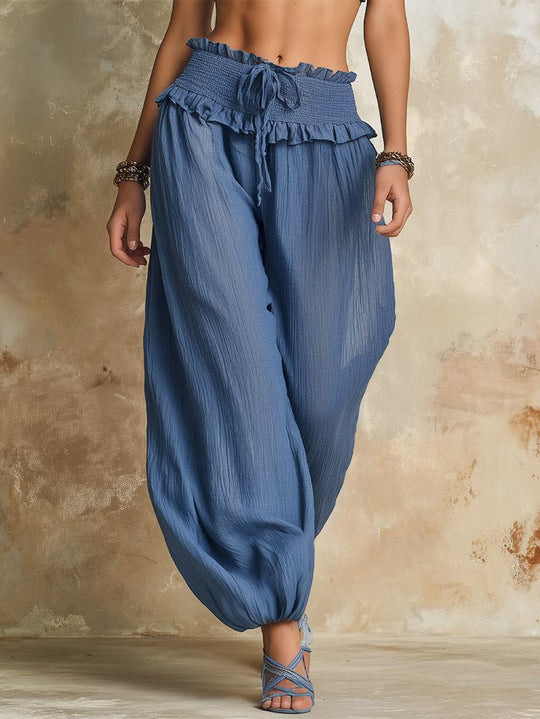 Damen Weite Haremshose mit gerafftem Smock-Bund und elastischen Knöchelabschlüssen Shop Nory