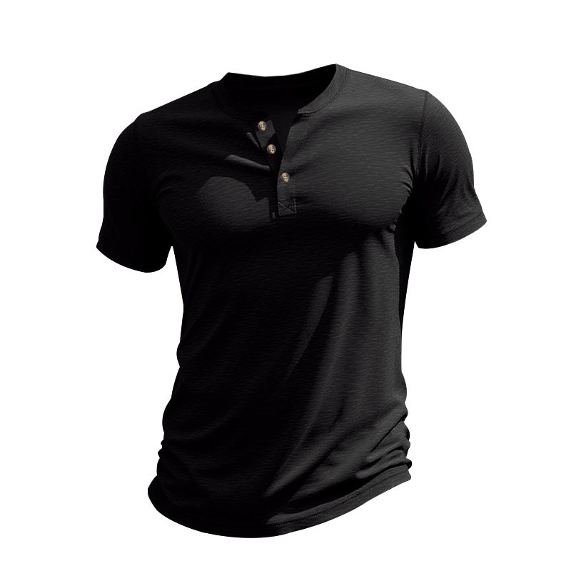 Herren Kurzarm-Henley-T-Shirt aus weicher Baumwolle mit dekorativer Knopfleiste