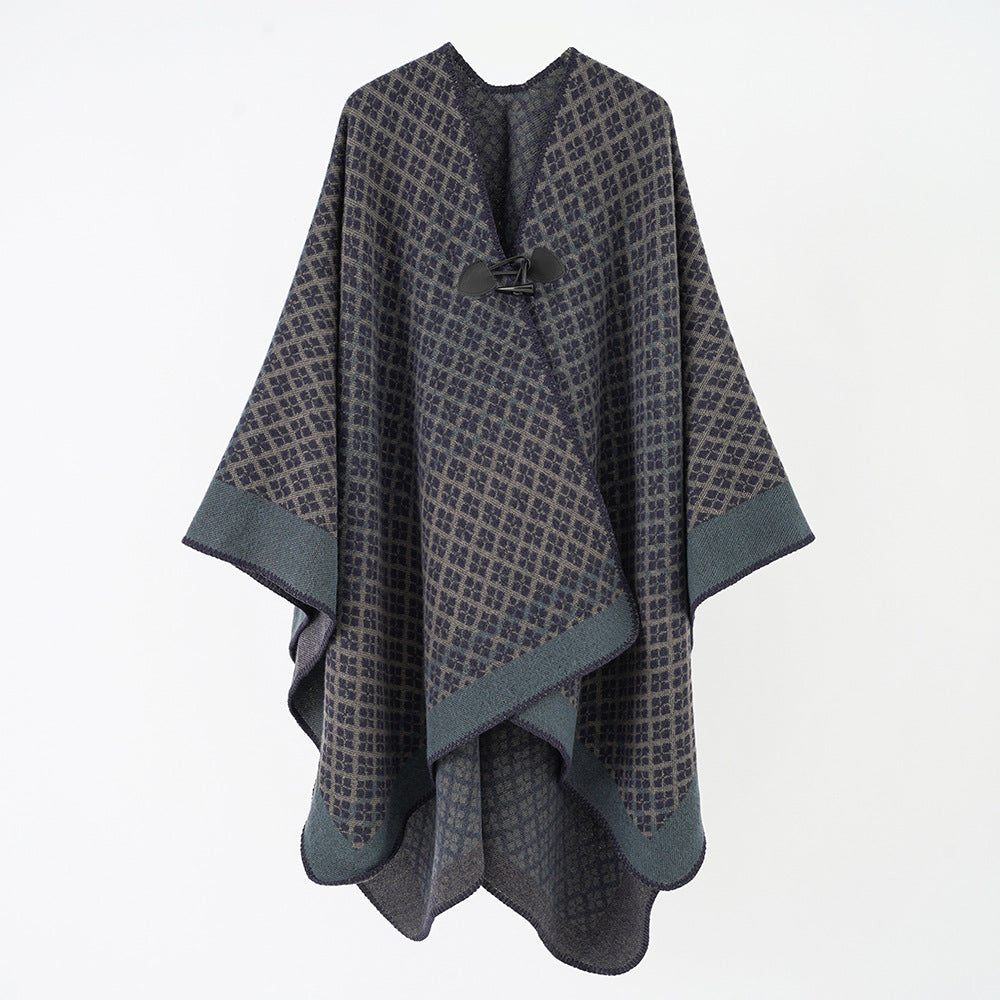 Damen Wollmischung Poncho mit Jacquard‑Muster und Knebelverschluss Shop Nory