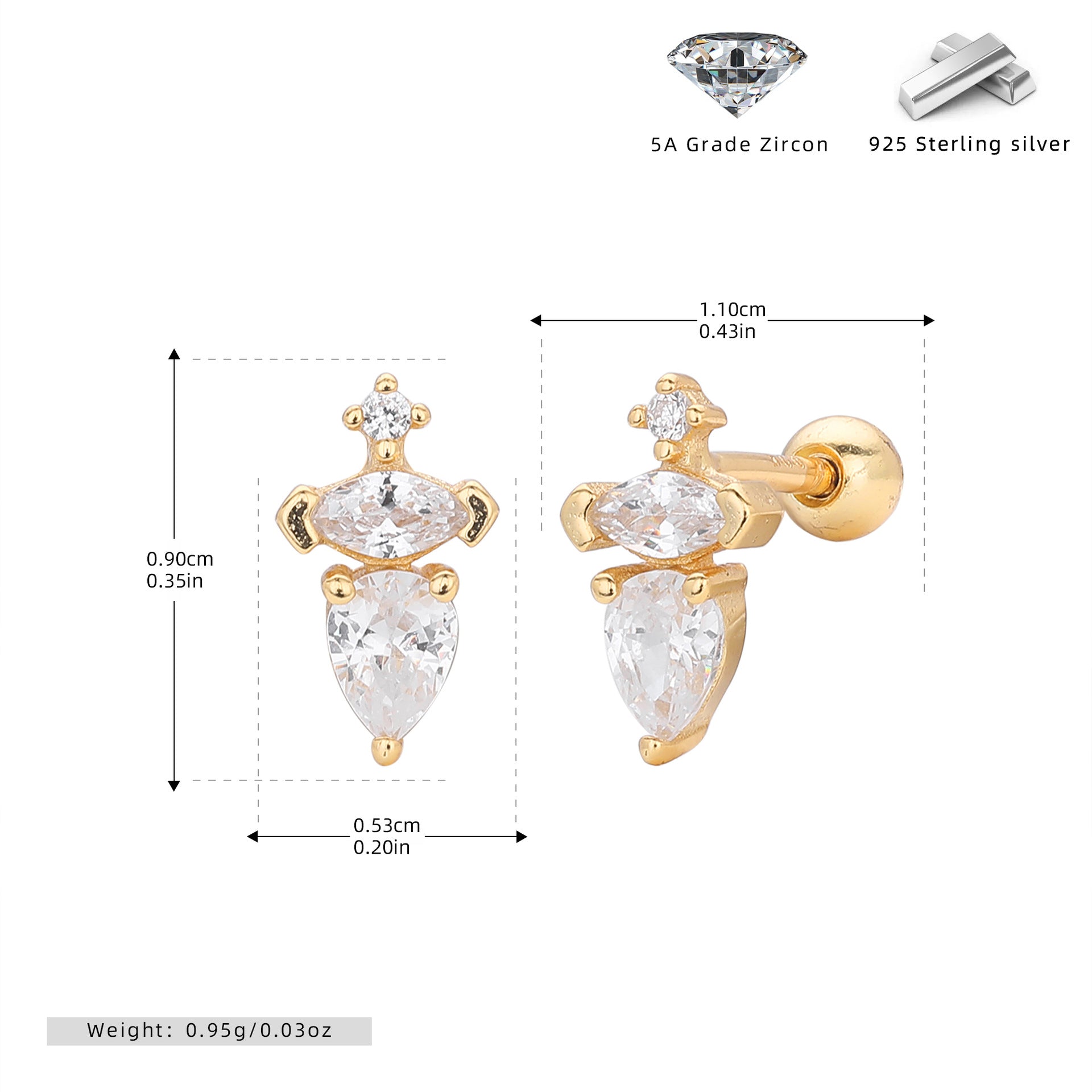 Damen Ohrstecker mit funkelndem Zirkon und eleganter 925 Sterling Silberfassung Shop Nory