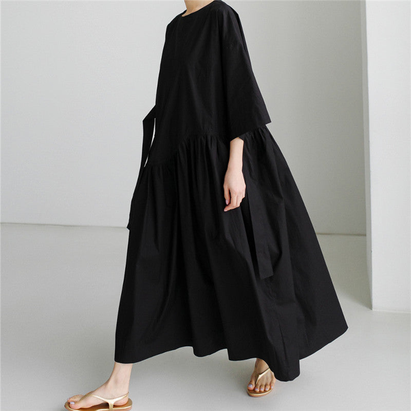Damen Langes Baumwoll-Maxikleid mit Wickelgürtel und Eingrifftaschen Shop Nory