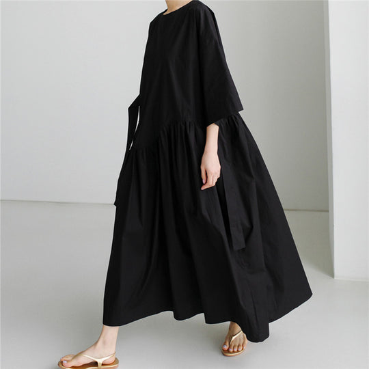 Damen Langes Baumwoll-Maxikleid mit Wickelgürtel und Eingrifftaschen Shop Nory