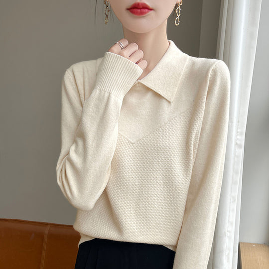 Damen Strickpullover mit Hemdkragen und strukturierter Vorderseite Shop Nory