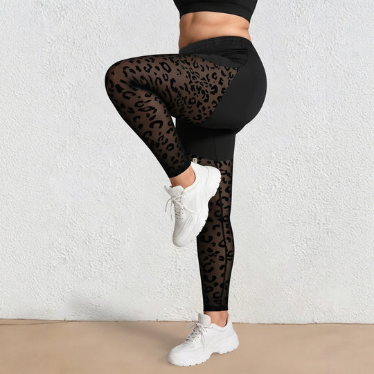 Damen formende High-Waist Leggings mit Overlay-Short und Leo-Mesh-Einsätzen Shopy Nory
