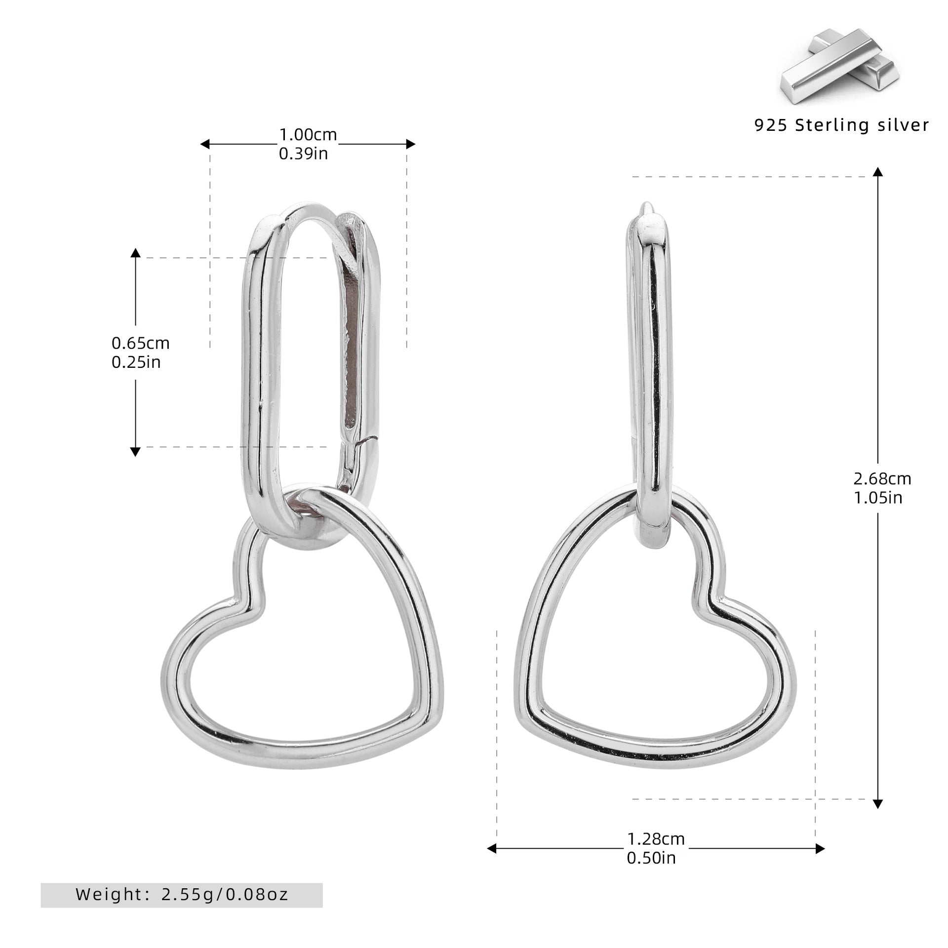 Damen Ohrhänger im modernen Herzdesign aus 925 Sterling Silber Shop Nory