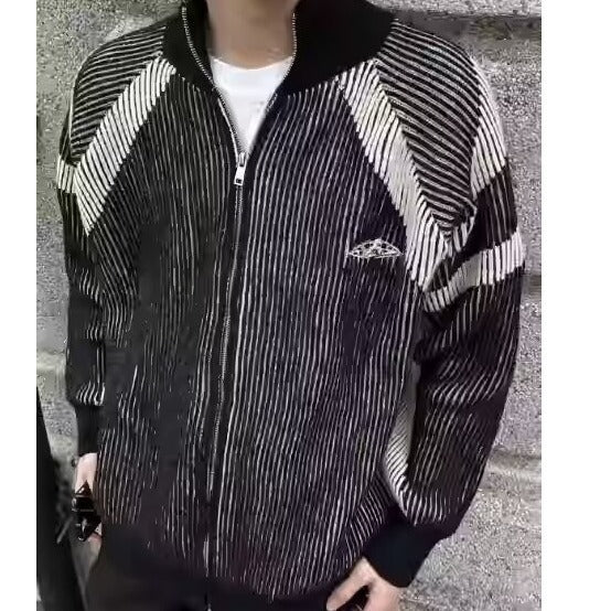 Herren lockere Bomberjacke mit senkrechtem Nadelstreifenmuster und durchgehendem Reißverschluss Shop Nory