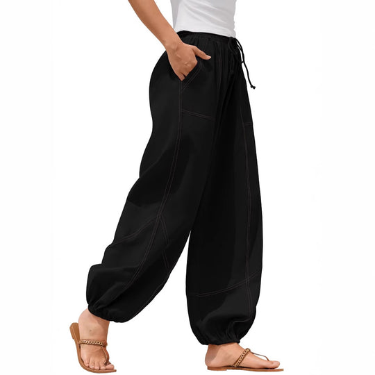 Damen Weite Haremhose mit Kordelzug, aufgesetzten Taschen und elastischem Knöchelabschluss Shop Nory